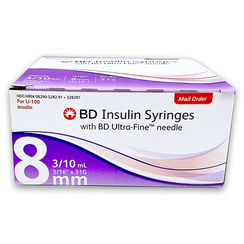 BD Ultra-Fine II Short Needle Insulin Syringe - 31G 3/10cc 5/16" - BX 90